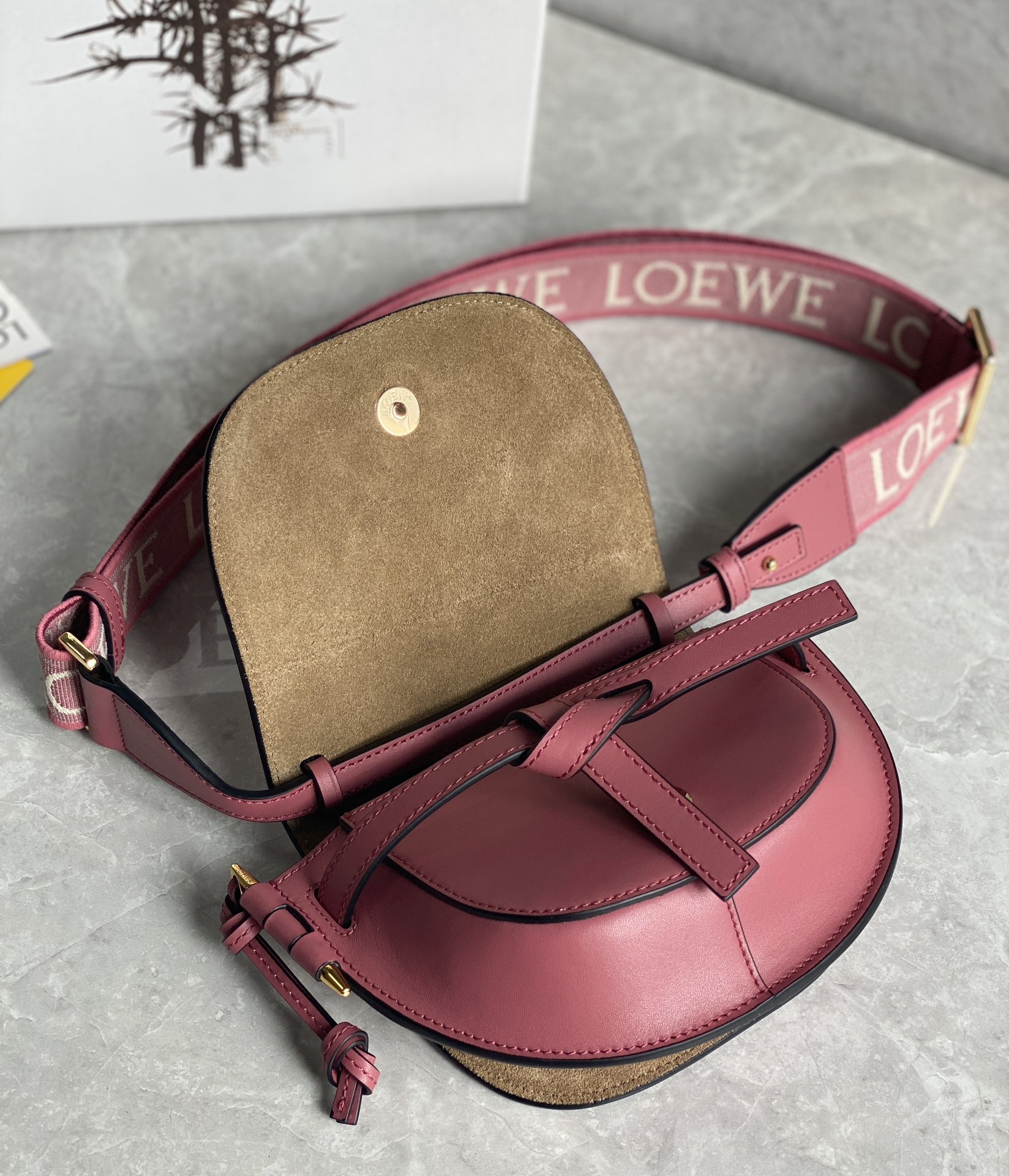 Loewe Mini Gate Dual Bag in Soft Calfskin and Jacquard Pink Purple